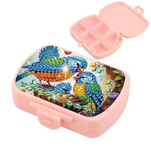 DCIDBEI Diamant Painting Tablettenbox Diamond Painting Pillendose 6 Fächer Handlicher Medikamentenbox Leicht Zu für Reise & Tägliches Gebrauch Öffnen Pillendose Pill Organizer Vögel von DCIDBEI