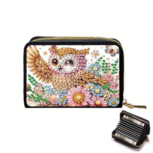 DCIDBEI Diamond Painting Damen Geldbeutel Geldbörse Diamant Painting Vintage Portemonnaie für Frauen Ledergeldbörse mit Reißverschluss Portmonee Eule von DCIDBEI