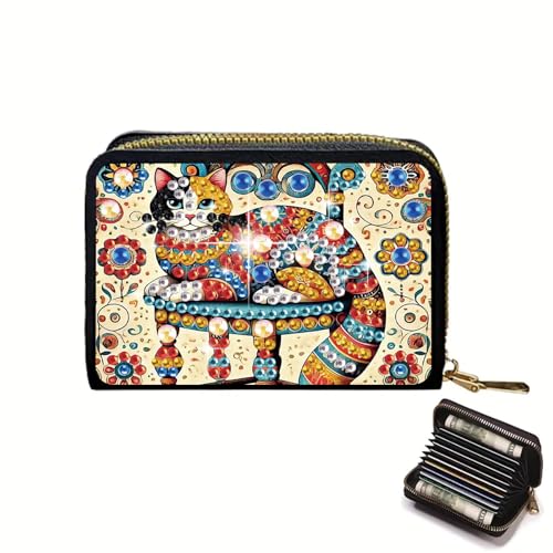 DCIDBEI Diamond Painting Geldbörse Damen Diamant Painting Portemonnaie Geldbörsen für Frauen Leder Brieftaschen mit Handschlaufe Portmonee mit Kartenfächern Münzfach Katze von DCIDBEI