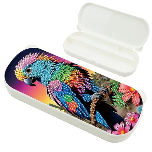 DCIDBEI Diamond Painting Stiftebox mit Deckel Plastik Malen nach Zahlen Erwachsene Organizer Box Stifte Aufbewahrungsbox Stiftebox Schreibtisch Bunte für Schreibwaren Malpinsel Papagei von DCIDBEI