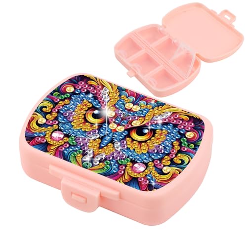 DCIDBEI Diamond Painting Tablettenbox Morgens Abends Pillendose, 6 Fächer Handlicher und Feuchtigkeitsbeständiger Medikamentenbox für die Hand- oder Hosentasche um Medikamente aufzubewahren Eule von DCIDBEI