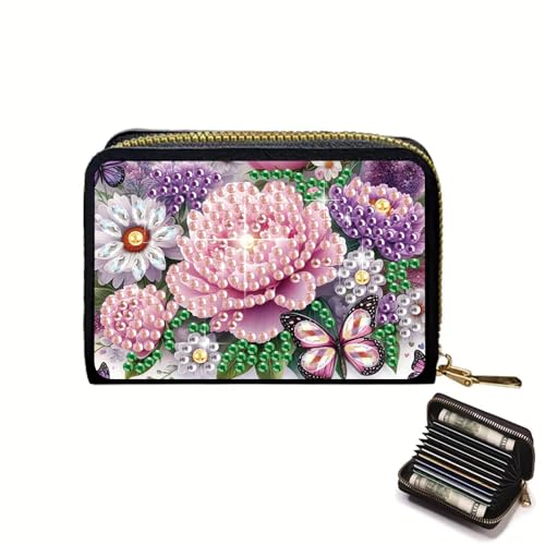 DCIDBEI Malen nach Zahlen Erwachsene Geldbörse Klein Damen Geldbeutel Damen Klein und im Kurzformat Portemonnaie Viele Fächer, Portmonee mit Kartenfächer und Zipper Münzfach Brieftasche Blumen von DCIDBEI