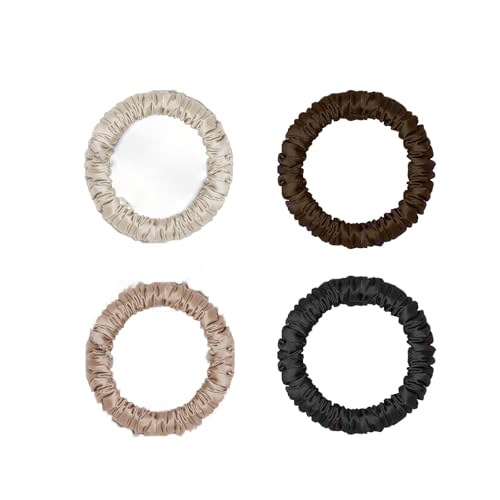 Seiden-Haargummis, Haargummis für Haare, dünne Haargummis für dicke lockige, dünne Haargummis, für Mädchen und Frauen (Schwarz, Aprikose, Braun), 4 Stück von DCJWQ