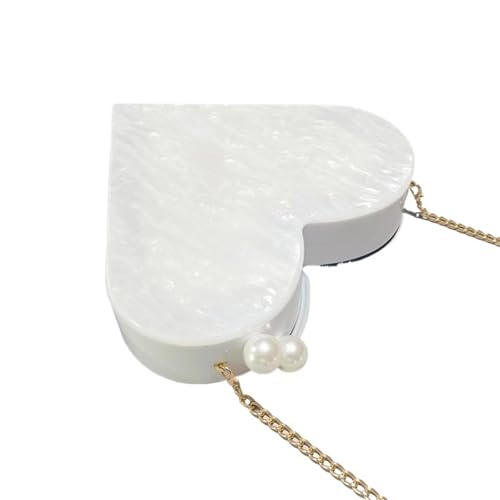 DCRYRPQES Frauen Kupplungen Acryl Abendtaschen Perlen Braut Luxus Rot Herz Party Schulter Messenger Bag Clutches(White 1PC) von DCRYRPQES