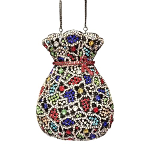 DCRYRPQES Frauen Kupplungen Blume Vase Strass Abend Taschen Frauen Kristall Handtaschen Metall Kette Elegante Party Clutches(BLACK COLOR 1PC) von DCRYRPQES