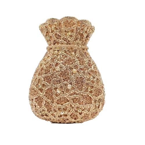 DCRYRPQES Frauen Kupplungen Blume Vase Strass Abend Taschen Frauen Kristall Handtaschen Metall Kette Elegante Party Clutches(GOLD 1PC) von DCRYRPQES
