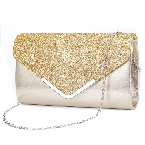 DCRYRPQES Frauen Kupplungen Damen Abendtasche Umschlag Handtasche Prom Pailletten Kette Schulter Cross Body Bag for Party Clutches(GOLD 1PC) von DCRYRPQES