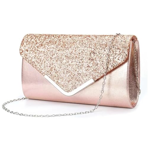 DCRYRPQES Frauen Kupplungen Damen Abendtasche Umschlag Handtasche Prom Pailletten Kette Schulter Cross Body Bag for Party Clutches(PINK 1PC) von DCRYRPQES