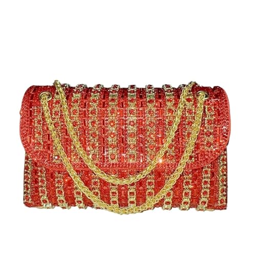 DCRYRPQES Frauen Kupplungen Diamant Handtaschen Party Abend Clutch Geldbörsen for Frauen Strass Schulter Crossbody Kette Tasche Clutches(RED 1PC) von DCRYRPQES