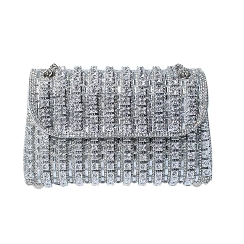 DCRYRPQES Frauen Kupplungen Diamant Handtaschen Party Abend Clutch Geldbörsen for Frauen Strass Schulter Crossbody Kette Tasche Clutches(SILVER 1PC) von DCRYRPQES