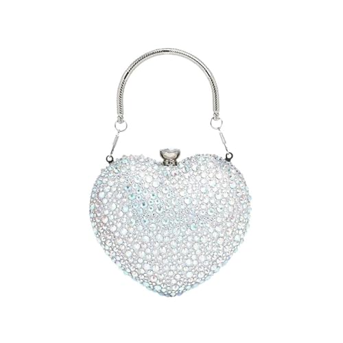 DCRYRPQES Frauen Kupplungen Diamant-Inlay Herzform Kristall Abend Hochzeit Party Clutch Handtasche Clutches(Silver) von DCRYRPQES