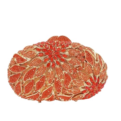 DCRYRPQES Frauen Kupplungen Gold Metall Blätter Kristalle Abend Kupplung Taschen Luxus Frauen Hochzeit Party Ball Handtaschen Strass Clutches(ORANGE RED 1PC) von DCRYRPQES