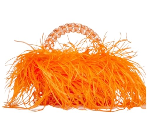 DCRYRPQES Frauen Kupplungen Perlentasche mit Federfell, durchsichtigem Acryl, Kristallstein, Box, Tragetasche, Handtasche, Damen, Party-Geldbörse Clutches(Orange) von DCRYRPQES