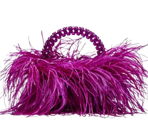 DCRYRPQES Frauen Kupplungen Perlentasche mit Federfell, durchsichtigem Acryl, Kristallstein, Box, Tragetasche, Handtasche, Damen, Party-Geldbörse Clutches(Purple) von DCRYRPQES