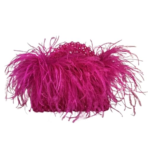 DCRYRPQES Frauen Kupplungen Perlentasche mit Federfell, durchsichtigem Acryl, Kristallstein, Box, Tragetasche, Handtasche, Damen, Party-Geldbörse Clutches(Rose red) von DCRYRPQES