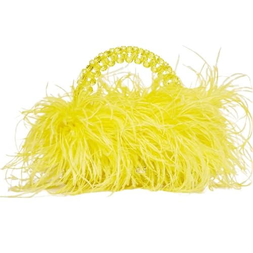 DCRYRPQES Frauen Kupplungen Perlentasche mit Federfell, durchsichtigem Acryl, Kristallstein, Box, Tragetasche, Handtasche, Damen, Party-Geldbörse Clutches(Yellow) von DCRYRPQES