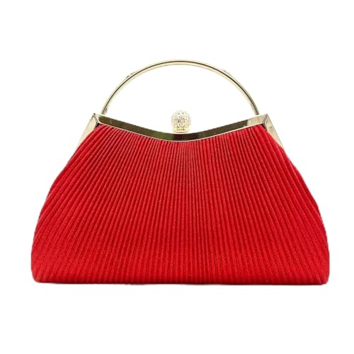DCRYRPQES Frauen Kupplungen Plissierte Abendhandtasche for Damen, mit Griff oben, for Hochzeiten, gekleidet mit Clip, Diamant-Party-Geldbörse Clutches(Red) von DCRYRPQES