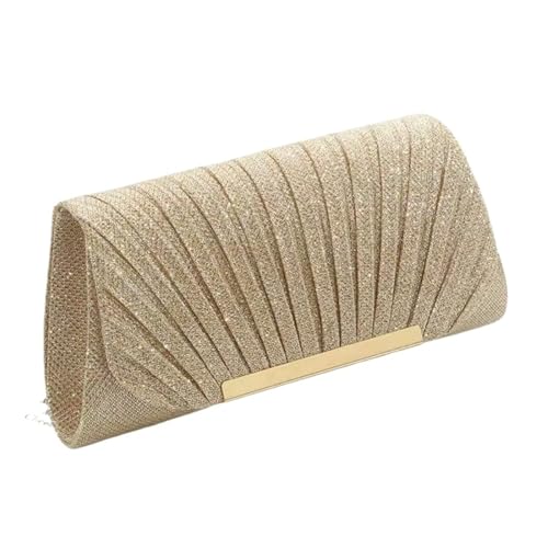 DCRYRPQES Frauen Kupplungen Plissierte Dinner Bag Metallkette Umhängetasche Hochzeitsfeier Bankett Abendkleid Tasche Clutches(GOLD) von DCRYRPQES