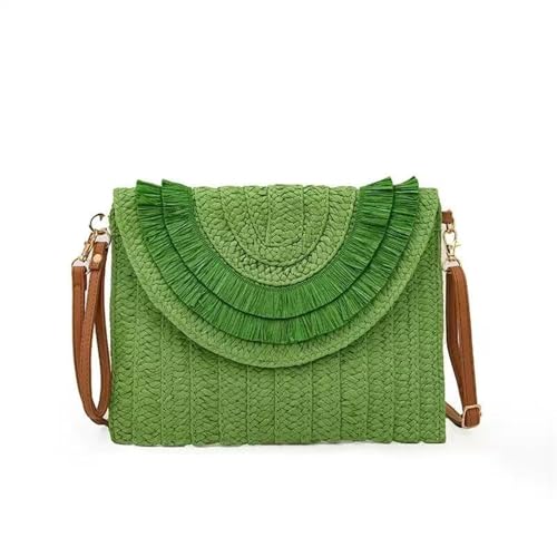 DCRYRPQES Frauen Kupplungen Raffia Stroh Weaven Taschen Mode Handgelenk Kupplungen Sommer Frauen Schulter Strand Tasche Clutches(GREEN 1PC) von DCRYRPQES