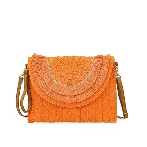 DCRYRPQES Frauen Kupplungen Raffia Stroh Weaven Taschen Mode Handgelenk Kupplungen Sommer Frauen Schulter Strand Tasche Clutches(ORANGE 1PC) von DCRYRPQES