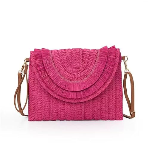 DCRYRPQES Frauen Kupplungen Raffia Stroh Weaven Taschen Mode Handgelenk Kupplungen Sommer Frauen Schulter Strand Tasche Clutches(ROSE RED 1PC) von DCRYRPQES