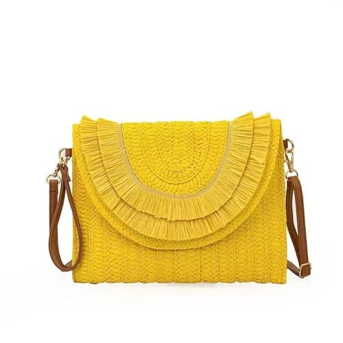 DCRYRPQES Frauen Kupplungen Raffia Stroh Weaven Taschen Mode Handgelenk Kupplungen Sommer Frauen Schulter Strand Tasche Clutches(YELLOW 1PC) von DCRYRPQES