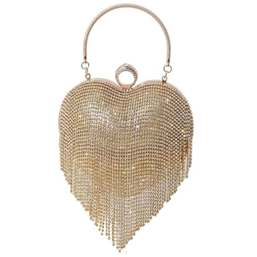 DCRYRPQES Frauen Kupplungen Strass Herz Handtasche Damen Diamant Quaste Bankett Clutch Clutches(GOLD 1PC) von DCRYRPQES