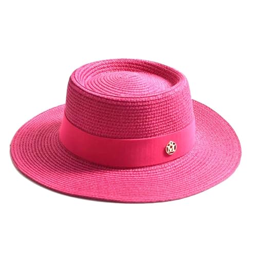 DCRYRPQES Sun Hat Sommer Stroh Sonnenhüte for Frauen Damen Mode Flache Krempe Band Reise Strand Hut für Urlaub Reise(Rose red 1pc) von DCRYRPQES