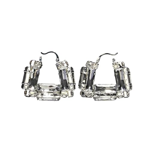 Extravagante Ohrringe Hohle Kristall Große Creolen Quadratische Damen Accessoires Geometrische Strass Statement Ohrringe(SILVER 1PC) von DCRYRPQES