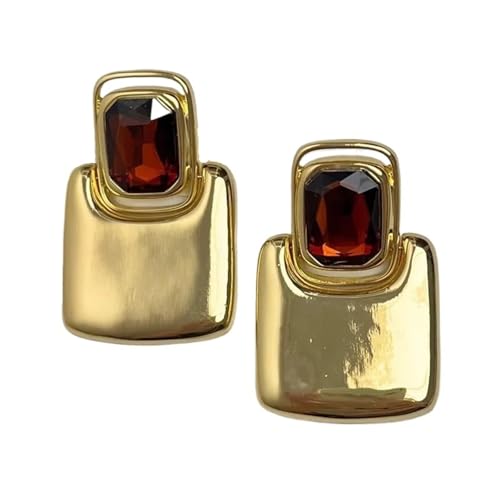 Extravagante Ohrringe Vintage Übertrieben Metall Platz Geometrische Kristall Große Ohrringe Frauen(Gold red 1pc) von DCRYRPQES