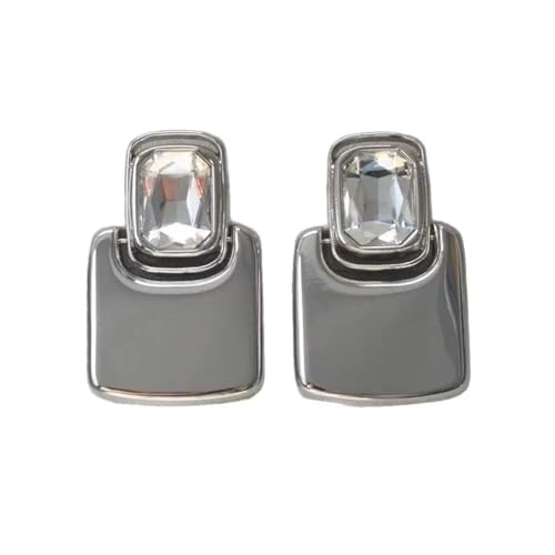 Extravagante Ohrringe Vintage Übertrieben Metall Platz Geometrische Kristall Große Ohrringe Frauen(Silver transparent 1pc) von DCRYRPQES