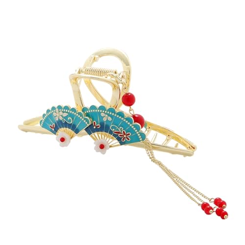 Haarklammern für Damen Fächerförmige Haarklammern im chinesischen Stil, klassische Haarspange mit Quaste, eleganter Haarschmuck mit Kette, doppelte Fächermuster-Haarklammern von DCRYRPQES