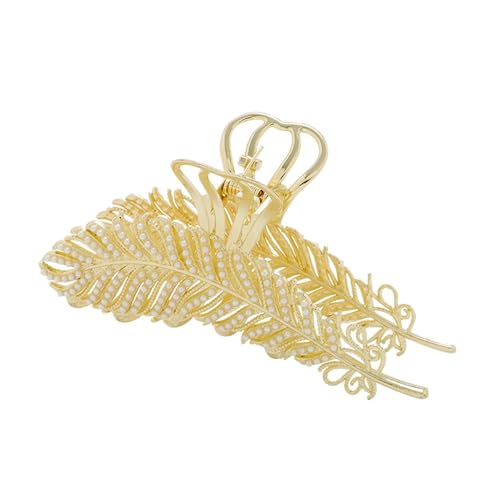 Haarklammern für Damen Perlen Feder Vintage Metall Große Klaue Clips for Frauen Feder Blatt große Haar Clip Pferdeschwanz Halter Zubehör Legierung Haar Krallen von DCRYRPQES