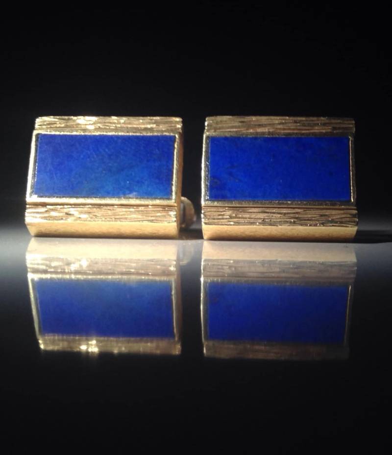 14K Gold Reversible Lapis Lazuli Und Chrysopras Manschettenknöpfe | 27, 5 Gramm von DCSILVERSHOP