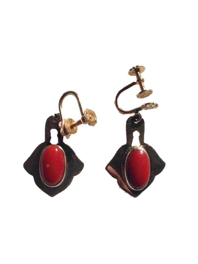 Antike 585 Gold Und Rote Koralle Cabochon Ohrringe - Frau Geschenk Antike 585 Gold Und Rote Koralle Cabochon Ohrringe - Frau Geschenk von DCSILVERSHOP