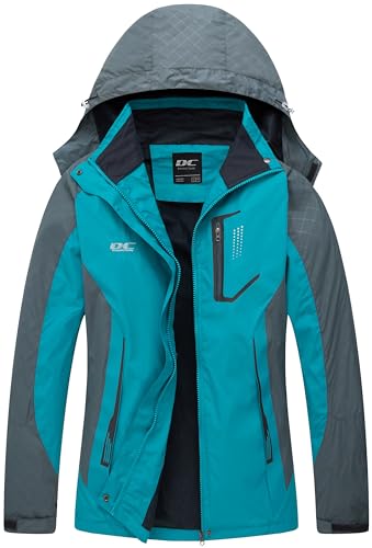 DCmount Wasserdichte Damenjacke mit Kapuze, Regenmantel, Softshell, blau, 42 von DCmount