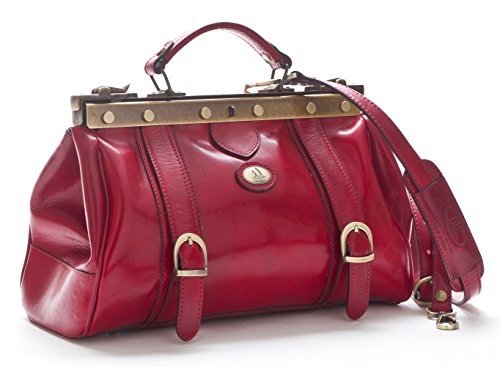Arzttasche im Vintage-Stil mit durchgehendem Metall-Reißverschluss und pflanzlich gegerbtem Leder, Rosso von DD Firenze
