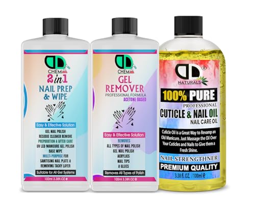 Nail Prep & Wipe + Gel Polish Remover + Cuticle & Nail Oil (100ml x 3), Gel Nail Preparation, UV LED Manicure Gel Polish Base Wipe, Multi Purpose for Nail Plate & Removing Tacky Layer von DD teck