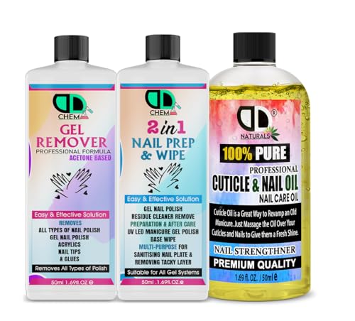 Nail Prep & Wipe + Gel Polish Remover + Cuticle & Nail Oil 50ml + 50ml + 50ml, Gel Nail Preparation, UV LED Manicure Gel Polish Base Wipe, Multi Purpose for Nail Plate & Removing Tacky Layer von DD teck
