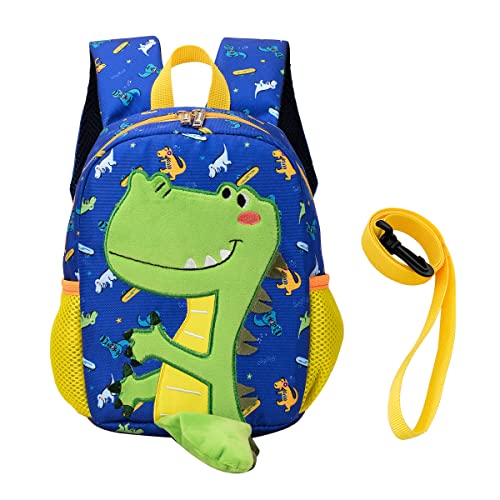 DD Kinderrucksack mit Leine, Kindergartenrucksack Mädchen Jungen Schultasche mit Brustgurt, Kindergarten Anti Verlorene Dino Rucksack Kleinkind (Blau für 2-5 Jahre Alt) von DD