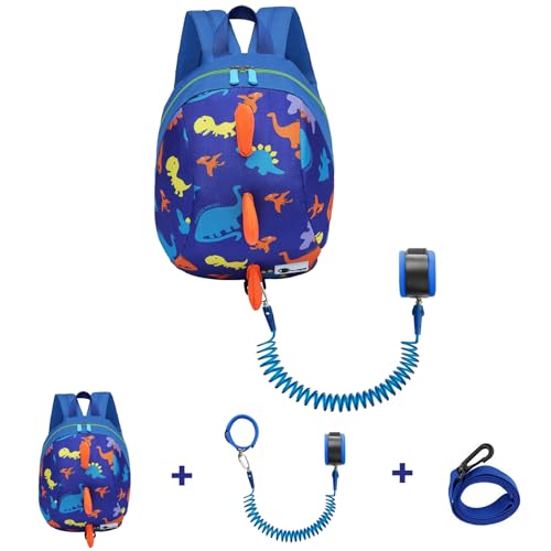 DD Kleinkind Jungen Mädchen Kinder Dinosaurier Rucksack, Cartoon Sicherheit Anti-Verlust Gurt Rucksack mit Zügeln, Blau-A von DD