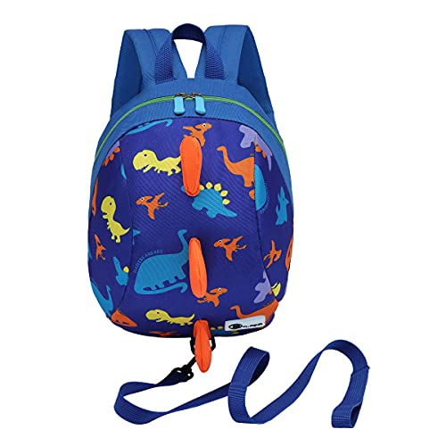 DD Rucksack Kinder Leine, Kinderrucksack Jungen Mädchen mit Brustgurt, Anti Verlorene Dino Rucksack mit Leine Kleinkind (Blau) von DD