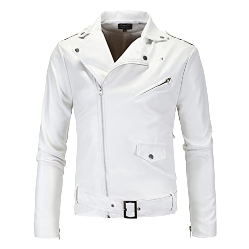 DDBAKT Herbst Pullover Herren Slim Weiß Lederjacken Schräg Reißverschluss Motorradjacken Neu Männer Outwear Moto Biker Ledermäntel Größe 4XL, weiß, 4X-Large DDBAKT Herbst Pullover Herren Slim Weiß Lederjacken Schräg Reißverschluss Motorradjacken Neu Männer Outwear Moto Biker Ledermäntel Größe 4XL, weiß, 4X-Large von DDBAKT