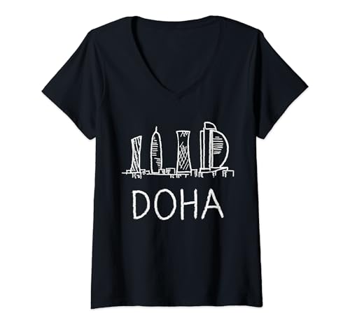 Damen Doha Qatar T-Shirt mit V-Ausschnitt von DDD City