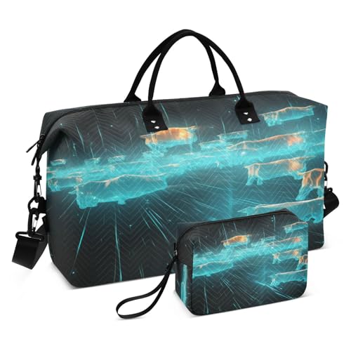 Abstrakte Blaue Kühe Sporttasche Handtasche mit Make-up Aufbewahrungstasche Badetasche für Reisen Mädchen Männer von DDDIYEU