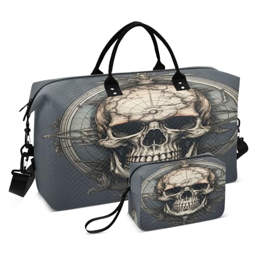 Abstrakte Kunst Kompass Schädel Sporttasche Handtasche mit Make-up Aufbewahrungstasche Badetasche für Reisen Mädchen Männer von DDDIYEU
