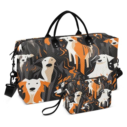 Abstrakte Orange Hunde Sporttasche Handtasche mit Make-up Aufbewahrungstasche Badetasche für Reisen Mädchen Männer von DDDIYEU