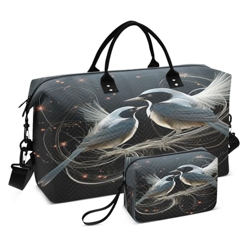 Abstrakte Weiße Vögel Sporttasche Handtasche mit Make-up Aufbewahrungstasche Badetasche für Reisen Mädchen Männer von DDDIYEU