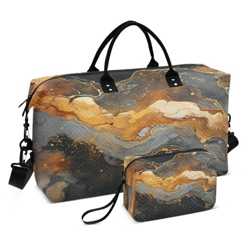 Abstrakter Marmor Golden Sporttasche Handtasche mit Make-up Aufbewahrungstasche Badetasche für Reisen Mädchen Männer von DDDIYEU
