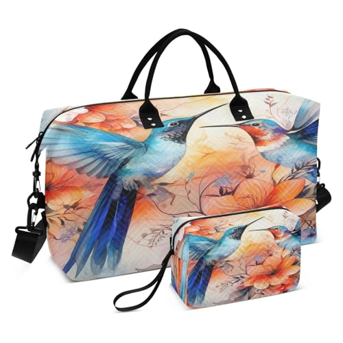 Aquarell Blumen Vögel Sporttasche Handtasche mit Make-up Aufbewahrungstasche Badetasche für Reisen Mädchen Männer von DDDIYEU